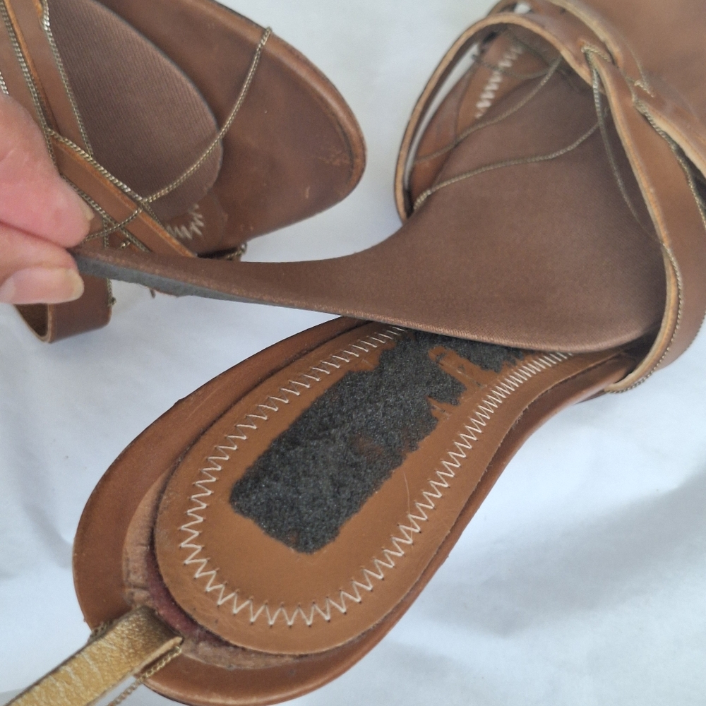 BOTTEGA VENETA TLC Tan Stiletto Heel Strappy Sandals Size 37/US 7 - Picture 13 of 14